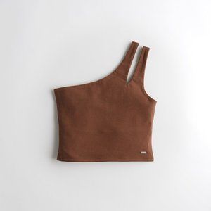 NWT Hollister Brown One-Shoulder Crop Top
